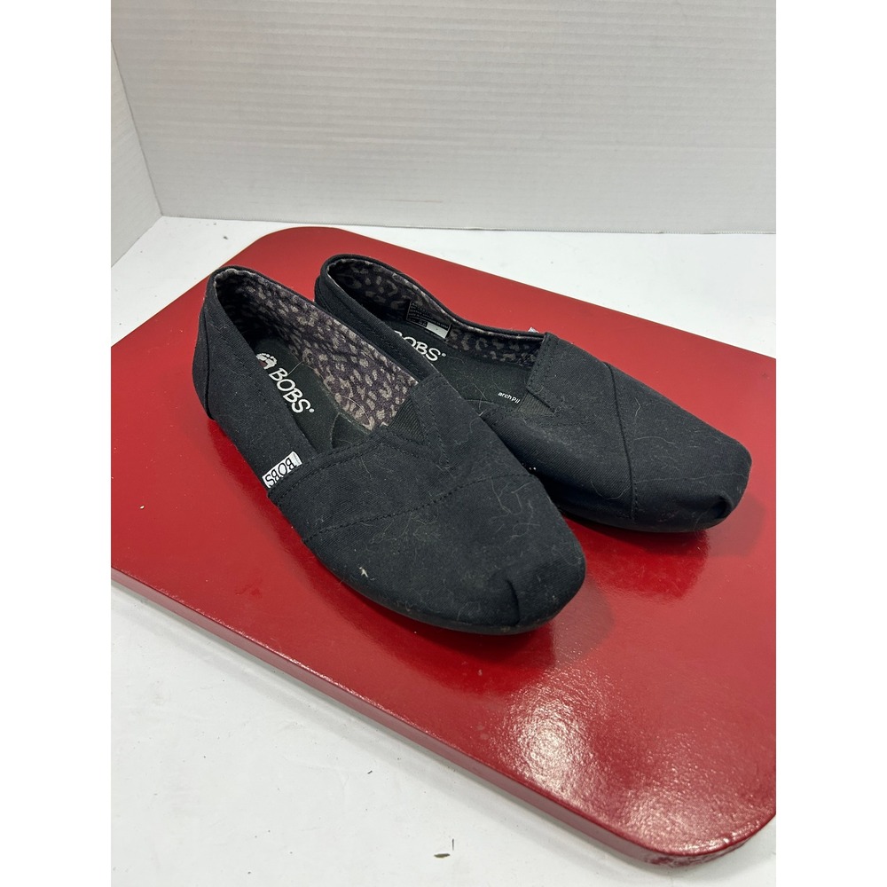 Skechers BOBS Solid Canvas Flats W6.5 Black Memory Foam Comfort Casual Everyday